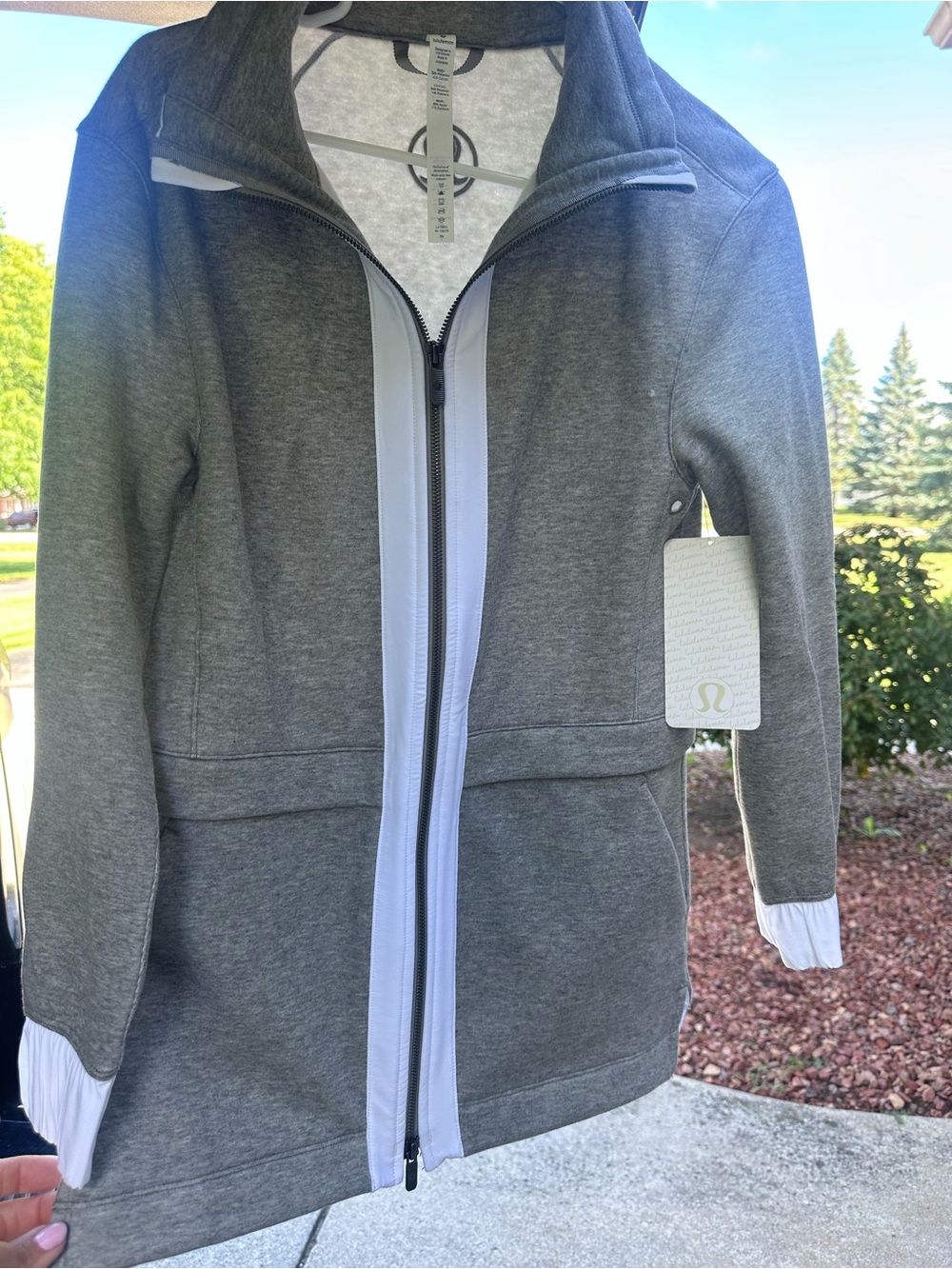 lululemon athletica Gray Bomber Jacket with White Zip Trim